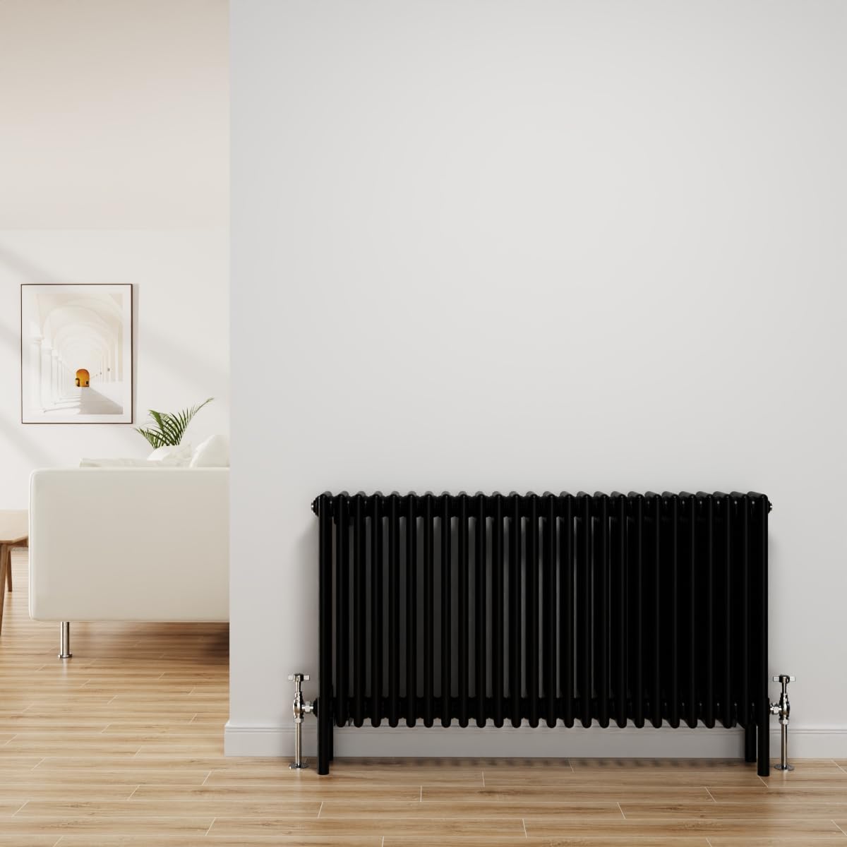 Nrg Black Traditional Radiator Cast Iron 4 Column Horizontal Central Heating Bathroom Radiators 600X1190mm