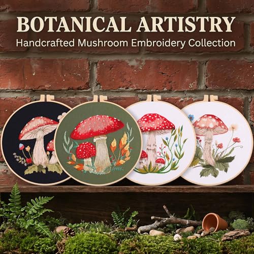 Image of Harimau Adult Beginner Embroidery Starter Kit, Complete Set with 4 Patterns, 2 Hoops, Needles, Scissors, Instruction Guide & Stitching Video Tutorials
