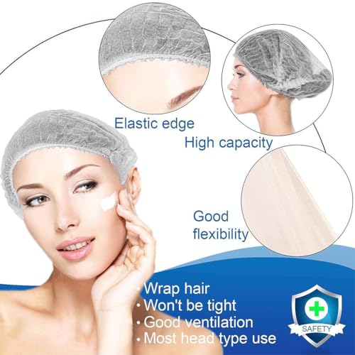 Image of ADBENI Premium Disposable Bouffant Cap & Clear Plastic Gloves Combo | Non Woven Hair Net + Transparent Gloves | For Food Handling, Kitchen, Salon, Spa, Industries, Home & Professional Use