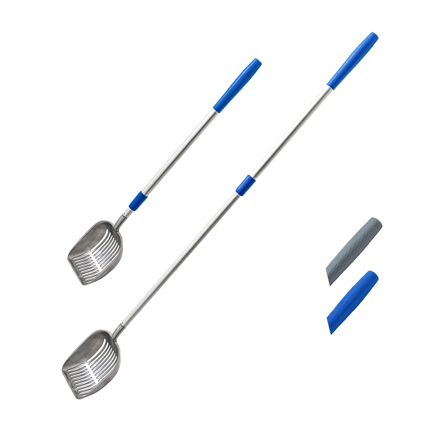 WePet Extendable Cat Litter Scoop, Extra Long Handle, Simple Adjustable to Desired Length, Aluminum Alloy Sifter, Metal Scooper, Deep Shove, Poop Sifting, Durable, Size XXL, 42 Inch, Blue Handle
