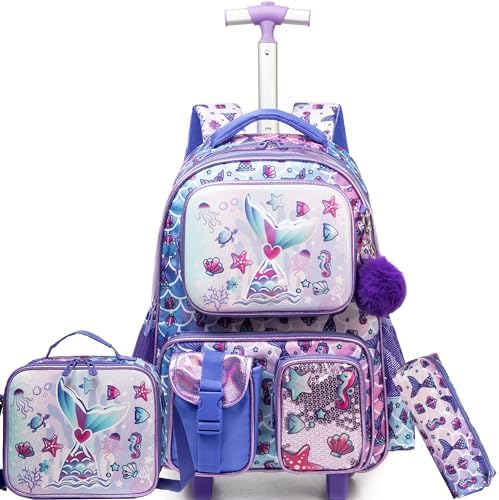 Meetbelify Bowknot Rolling Backpack for Gilrs Backpacks with Wheels Kids Wheeled Suitcase Luggage