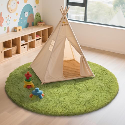 Fluffy Round Area Rugs for Bedroom,4'X4'Shag Circle Area Rugs for Living Room,Non Slip Fuzzy Plush Rug for Kids Room Boys Girls Room and Dorm Home Decor Rug
