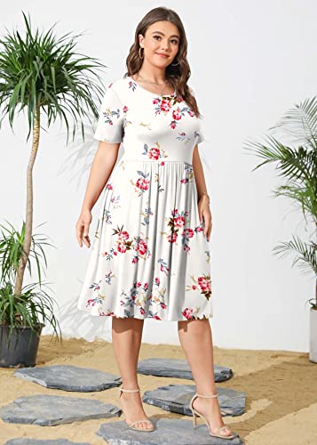Image of POSESHE Womens Plus Size Summer Dress 2026 Casual Short Sleeve Empire Waist Loose Fit Swing T-Shirt Dress with Pockets