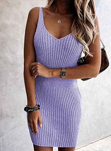 Image of Sidefeel Womens Fall Dresses V Neck Ribbed Knit Tank Mini Date Night Dress