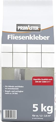 Primaster Fliesenkleber 5 kg für Wände und Böden im Innenbereich Primaster Fliesenkleber 5 kg für Wände und Böden im Innenbereich
