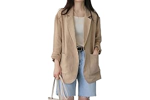 Womens Linen Blazer Casual Long Sleeve Lightweight Jacket Perfect for Summers