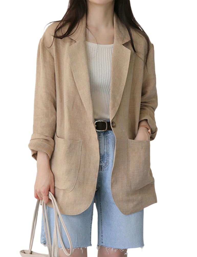 IDEALSANXUN Womens Linen Blazer Casual Long Sleeve Lightweight Spring Summer Jackets
