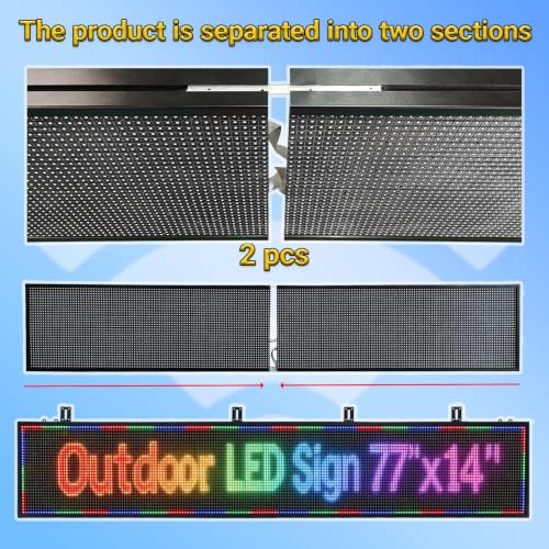 Image of 77 inchx14 inch Programmable LED Display Sign, P10 Outdoor Digital Scrolling Message Board with WiFi /USB Control, High Brightness Waterproof Screen for Business Advertising & Menu