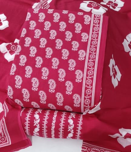 Image of DRAVINAM Trends Women's Premium Cambric Cotton Jaipuri Printed Unstitched Salwar Suit Dress Material with Mulmul Cotton Dupatta