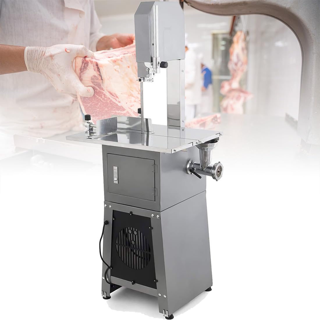 FHRKA 550W Commercials 2 in 1 Ground Meat and Meat Bone Saw Machine, 250kg/h Electric Butcher Saw Machine for Meat Bone Cutting Worktop (B)