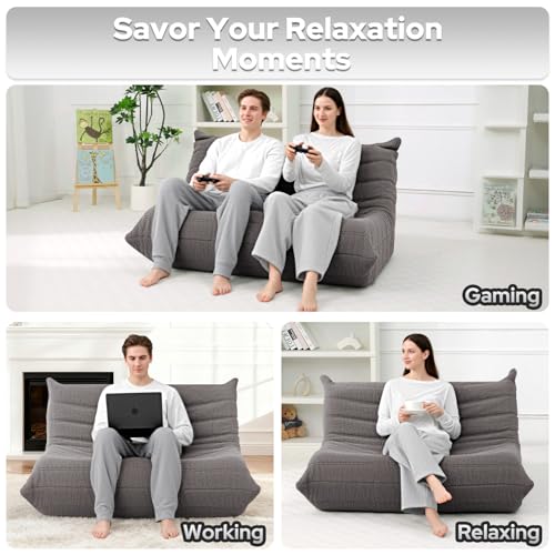 Image of HABUTWAY Bean Bag Chairs Fireside Lazy Floor Sofa,2 Seater,Grey