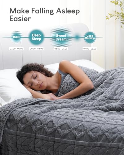Cottonblue Jacquard Sherpa Weighted Blanket 15lbs for Twin/Full Bed - Ultra Soft, Cozy Comfort Blanket for Relaxation and Sleep, Heavy Bed Blankets with Cemaric Beads, 48x72 Inches, Grey