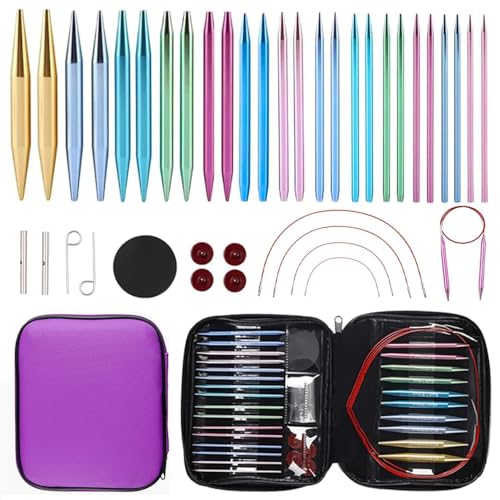 Knitiss 13 Pairs Circular Knitting Needle Set 3.0~10.0mm, Interchangeable Aluminum Knitting Needles with Case