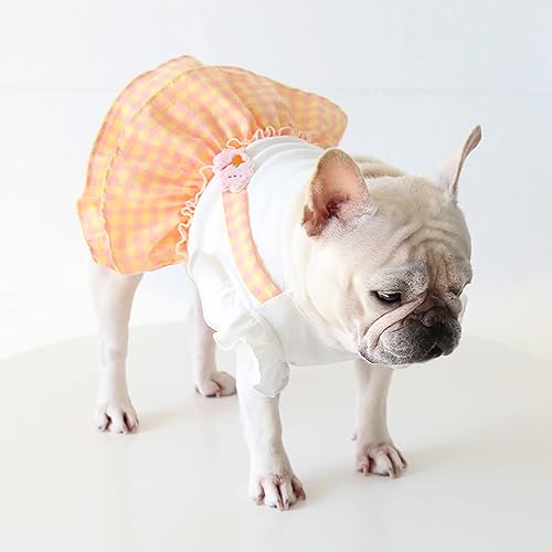 Miniatura 3 de Moorfowl Vestido tutú de bulldog francés con bonitos patrones de zanahoria y conejo, faldas con tirantes a cuadros para perrito, ropa de verano para