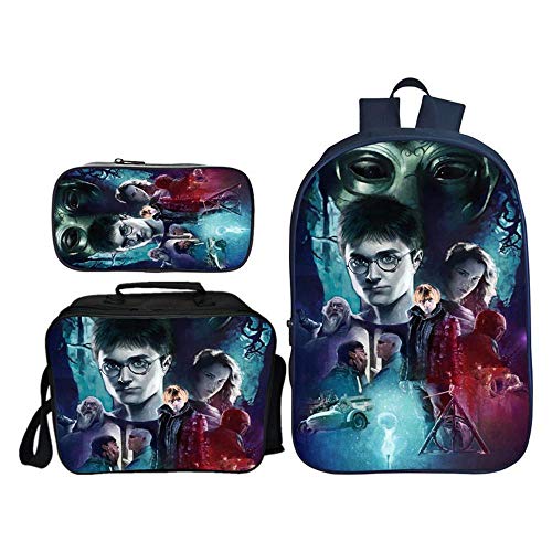WSX Children's Kids Backpacks Harry Potter Printed Backpack + Messenger Bag + Pencil Case Combination Package Boys,H