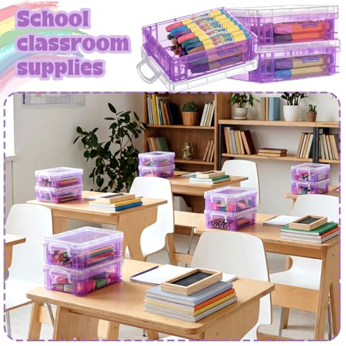Image of Suzile 40 Pcs Plastic Crayon Boxes Holds 24 Crayon with Snap Lid Storage Container Clear Stackable Case for School Office Classroom Supplies Pen Pencil Craft(Purple)