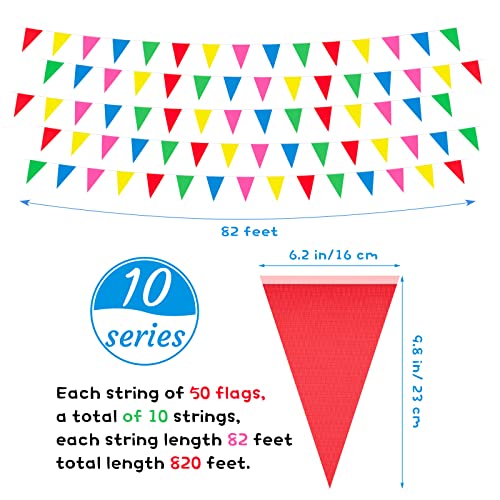 820 Ft 500 Pcs Colorful Pennant Banner Flag Multicolor Rainbow Pennant Banner Triangle Flag Bunting For Party Celebrations Festival Wedding Decoration,10 Set #TOP1