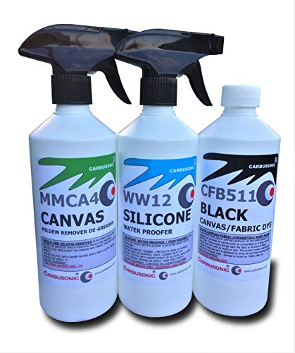 Carbusonic Kit de restauración de Techo Convertible, Tela Negra Suave Superior Tinte colorante, Limpiador y removedor de savia Incluye sellador de Tela Impermeable
