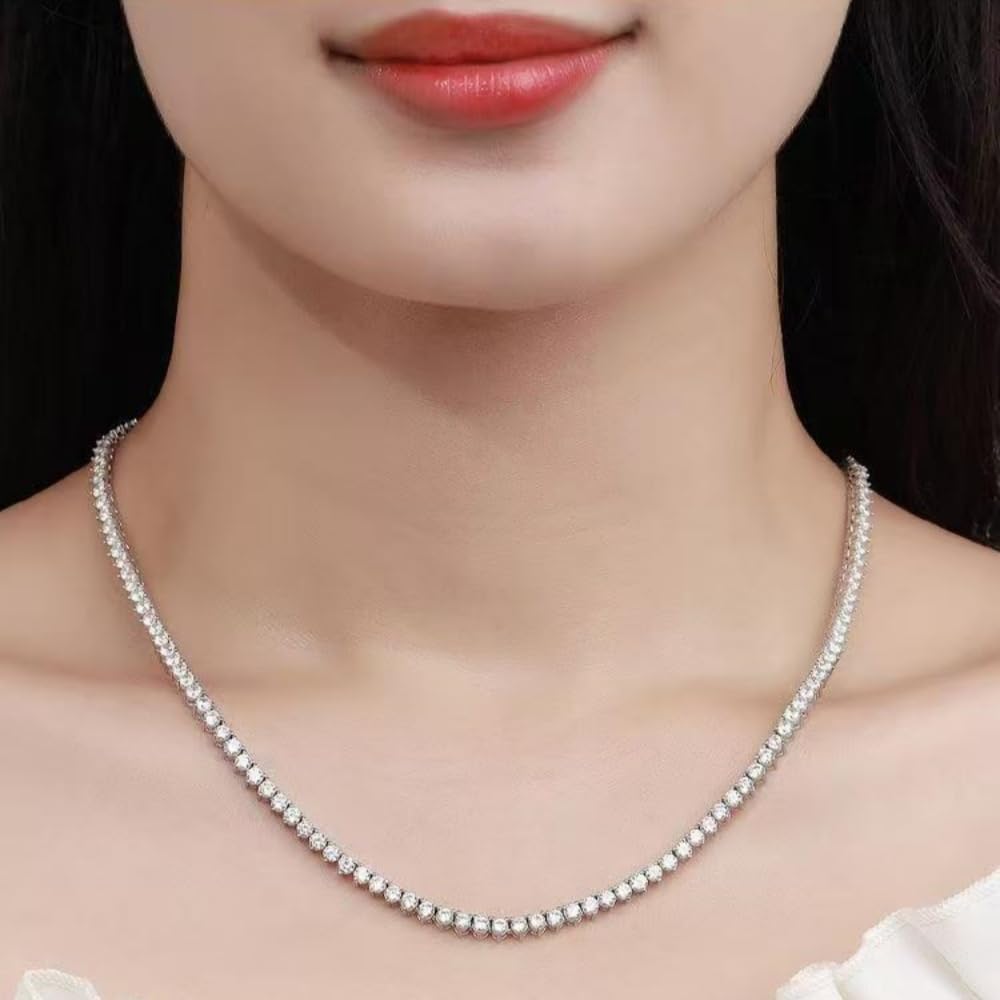 Tennis Necklaces for Women Men 18K White/Yellow Gold Plated 3 Prong 4mm Round CZ Classic Necklace Diamond Chain Sizes 16-18 Inches - Image 5