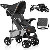 LIONELO Lightweight & Robust Stroller EMMA for 6-36 Months toddlers, Quick & Compact Fold, Lie-Flat Position, Pushchair Buggy with 5-Point Harness, Parent Bag, XXL Canopy, Shock-Absorbing Wheels, Tray