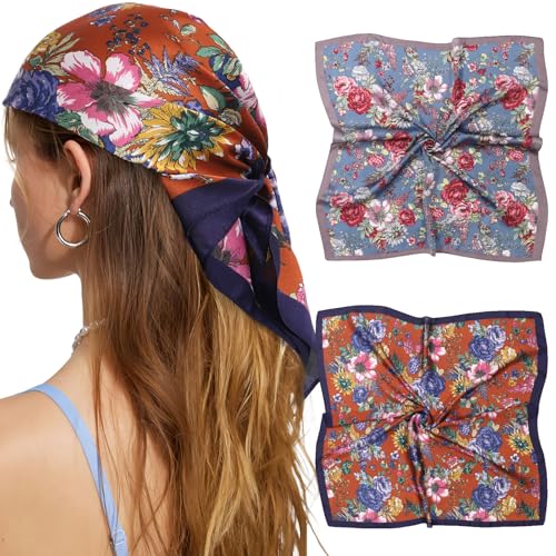 CHLINS 2 Pcs 27.5” Head Scarf for Women Satin Hair Scarf Silk Scarf Neck Scarf Square Hair Bandanas Hair Wraps
