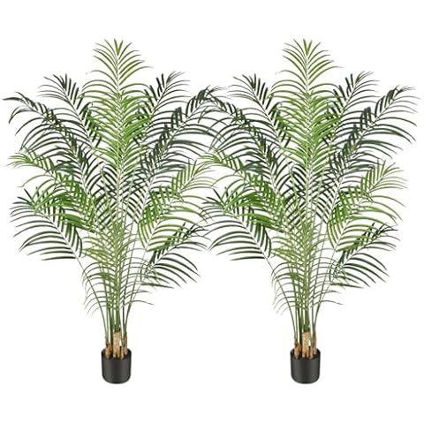 Keeplush 5.5ft Tall Artificial Palm Tree with 15 Trunks and Real Bark Design, Green Silk Floor Plant in Pot for Home Office Living Room Bedroom Decor, 2pcs Cover