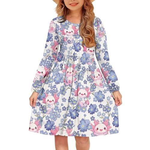 Girls' Long Sleeve Dress with Pockets Casual Button Down Midi Dresses 5-14 Years Birthday Dance Outfits