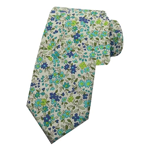 Image of Mantieqingway Men Skinny Tie Cotton Floral Necktie for Wedding Groomsmen Tie