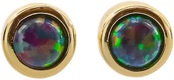 Black Opal Stud Earring- 14k Gold over 925 Sterling Silver- 5mm- Women's Jewelry Gift Idea October Birthstone Birthday