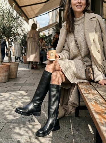 Image of Womens Knee High Chelsea Boots - Round Toe Chunky Low Heel Tall Riding Boots with Inside Zipper, Comfortable Dressy Fashion Long Boots for Daily Work & Casual