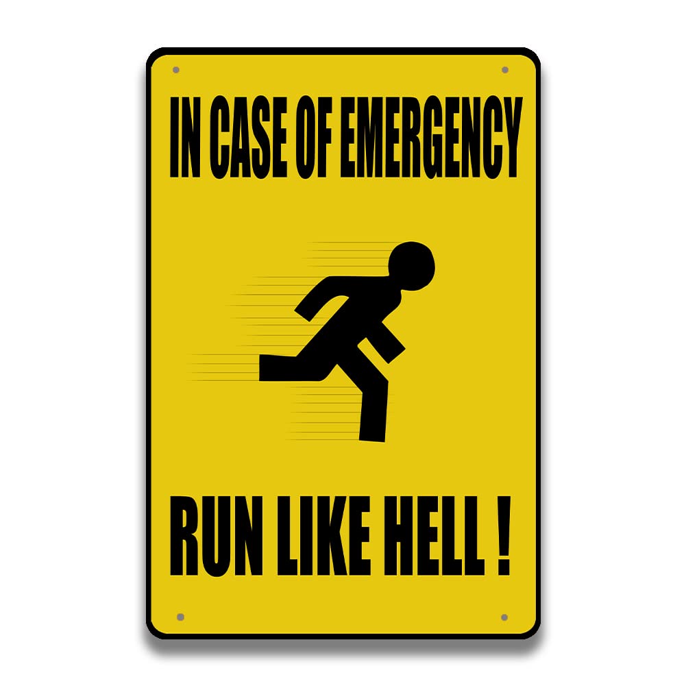 BEUIWJHE In Case Of Emergency, Run Like Hell! Warning Tin Sign,Danger,Running People,Safety Exit Reminder,Bar Restaurant Shopping Mall Farmhouse Hotel Metal Tin Painting