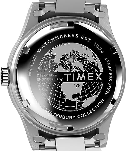 Image of Timex Waterbury 39mm Men's Analog Watch | Durable Stainless Steel Case | Day and Date Window | Durable Design | 100M Water Resistance