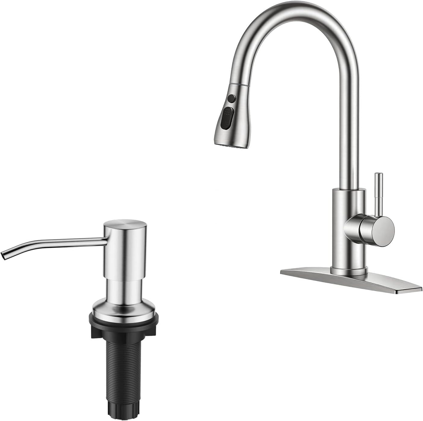 FORIOUS Kitchen Faucet with Pull Down Sprayer Brushed Nickel+ Brushed Nickel Soap Dispenser for Kitchen Sink