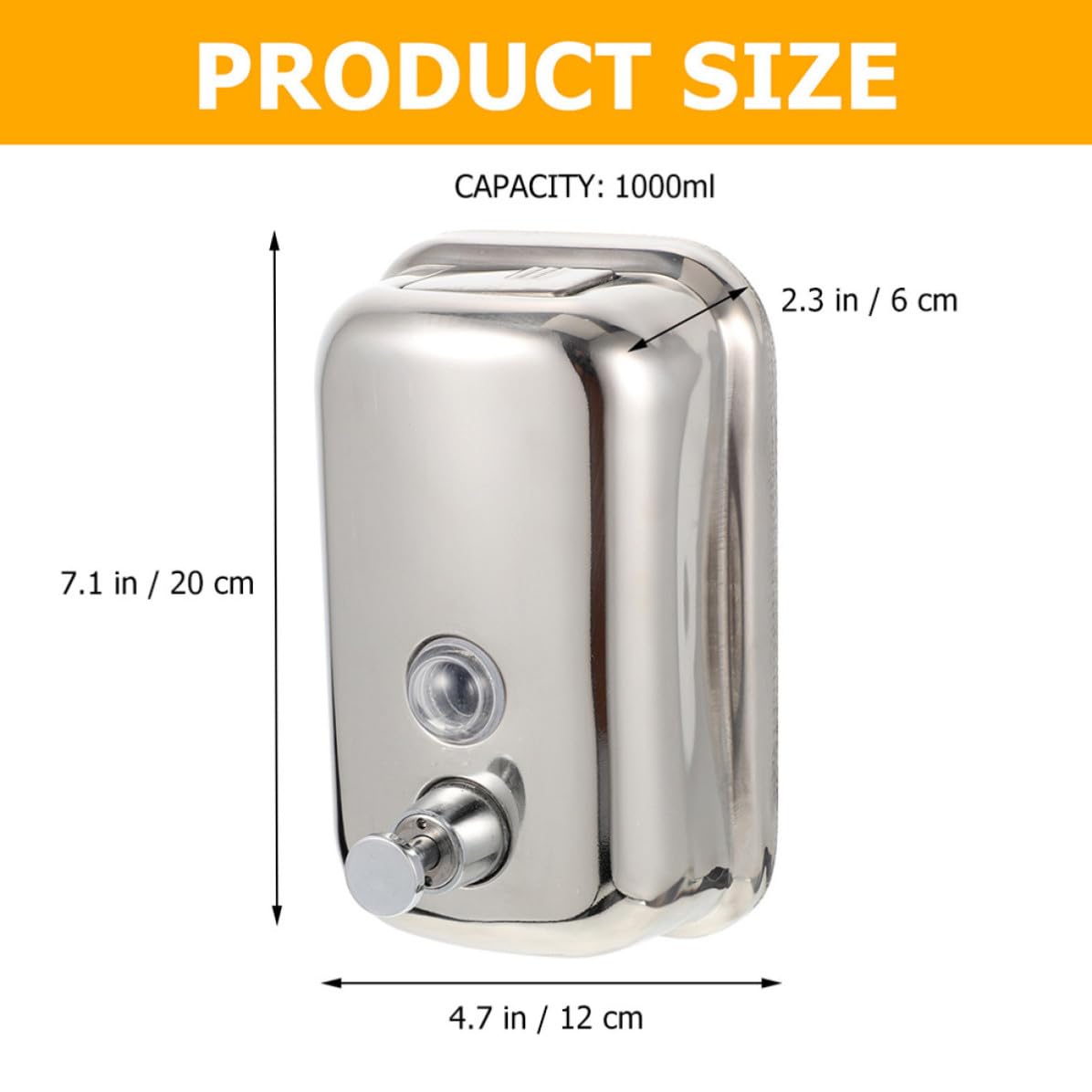 Dispensador y Portátil de Jabón Diseño Moderno de Acero Inoxidable de Pared 1000 Ml, Fácil de Presionar Adecuado para Baños y Restaurantes