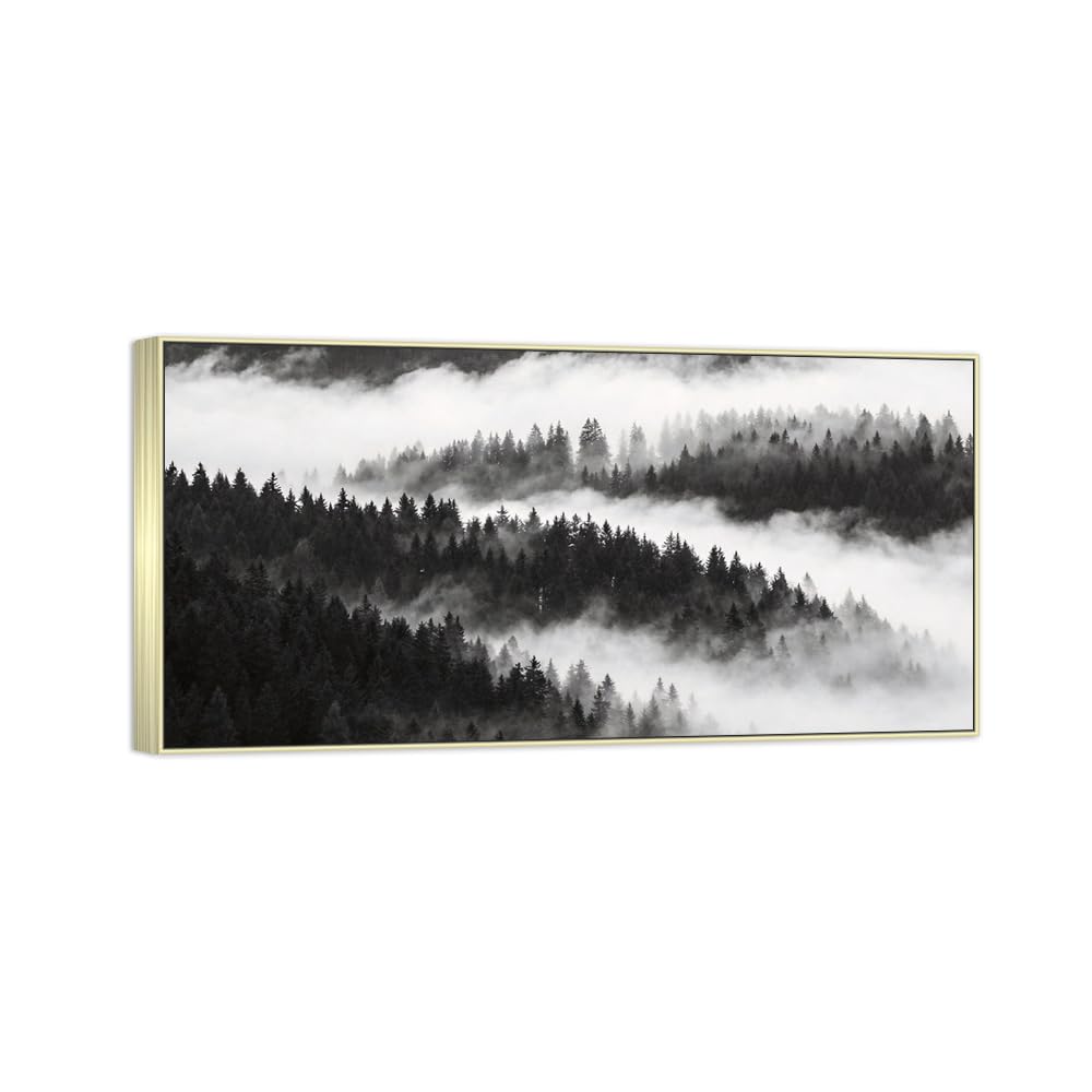 Tree Clouds 4 Black White Landscape Canvas Picture 50x100cm Silver Frame