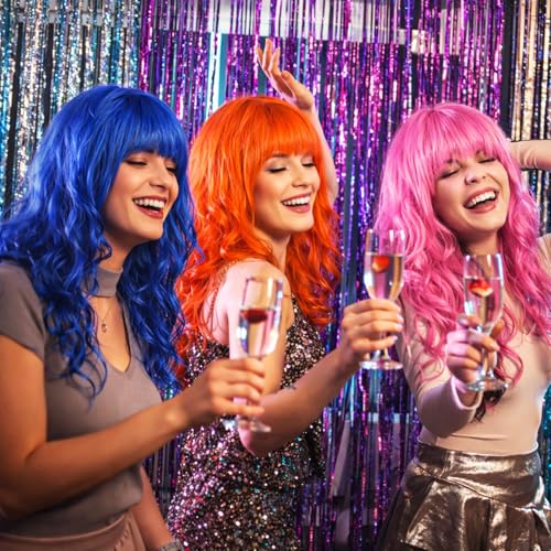 Image of Geyoga 12 Pcs Colorful Wigs for Women Colorful Long Curly Wigs