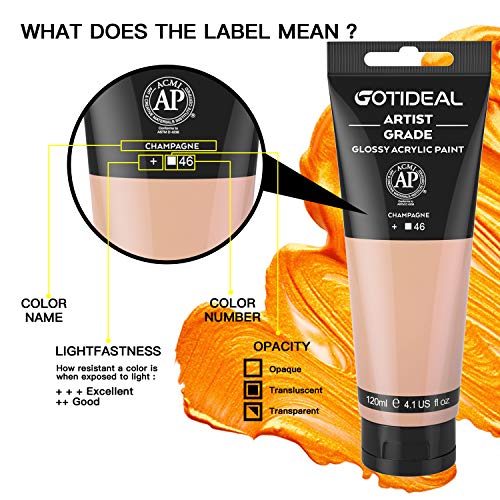 Image of GOTIDEAL Acrylic Paint Champagne Flesh Tubes(120ml, 4.1 oz) Non Toxic Non Fading,Rich Pigments for Painters, Adults & Kids, Ideal for Canvas Wood Clay Fabric Ceramic Craft Supplies (Champagne)