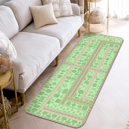 Tapis de couloir vert printemps rectangulaire géométrique à poils courts - 4