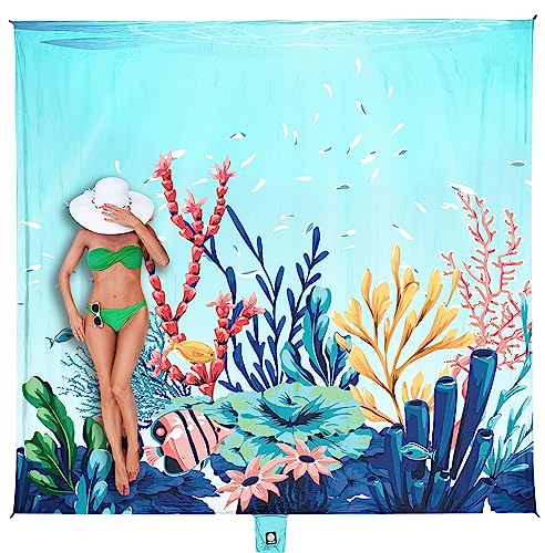WEKAPO Beach Blanket Waterproof Sandproof Oversized, Extra Large Beach Mat Sand Free, Lightweight & Compact Sand Free Mat with 6 Stakes & 4 Corner Pockets