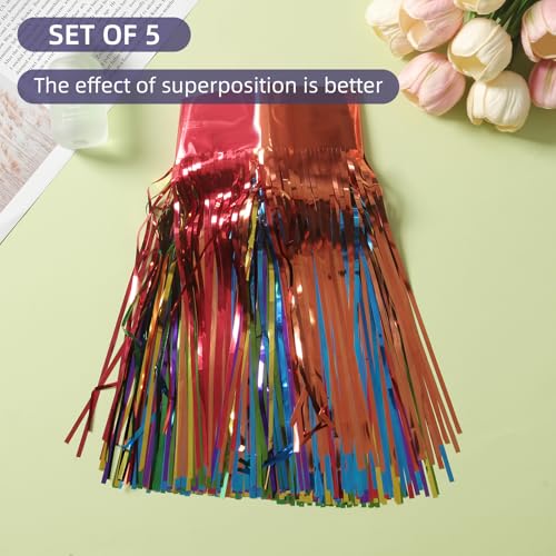 Image of 5 Pack Rainbow Fringe Garland - 10 Feet Colorful Metallic Streamers for Birthday Party, Halloween, Christmas Decor (Rainbow-1)