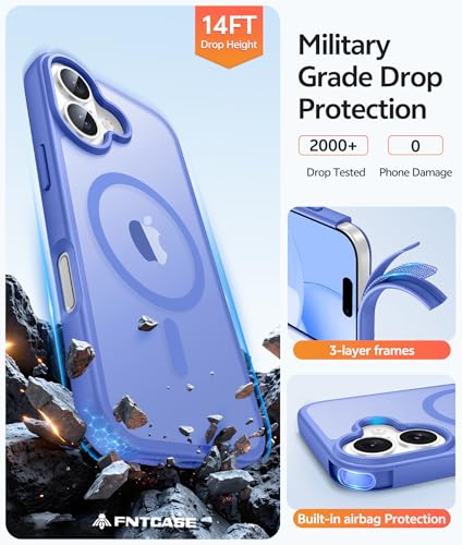 Image of FNTCASE for iPhone 16 Case [Compatible with Magsafe] Translucent Matte Cases with [Screen Protector] Military Grade Shockproof Protective Phone Cover - Ultramarine