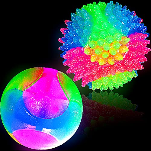 Skylety 2 Pack Light up LED Dog Balls 2.5 Color Interactive Flashing Glow in The Dark Pet Toy Bounce-Activated Elastic Silicone Ball for Small Medium Dogs Puppy Night Outdoor Fetch(Classic Style)