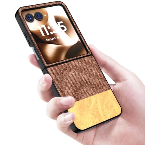 Image of Kapa Soft Fabric & Leather Hybrid Protective Back Cover for Moto Razr 60 /50 | Shockproof Slim Hard Anti Slip Back Case (Brown)