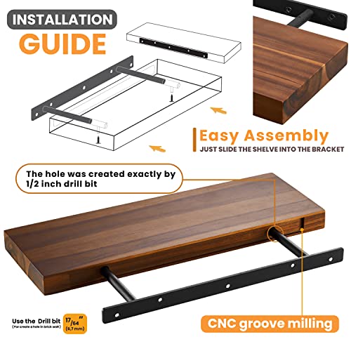Batoda BTDFSB Set Of 2 17 Inch Acacia Wood Floating Shelves Wall Mounted thumb #2
