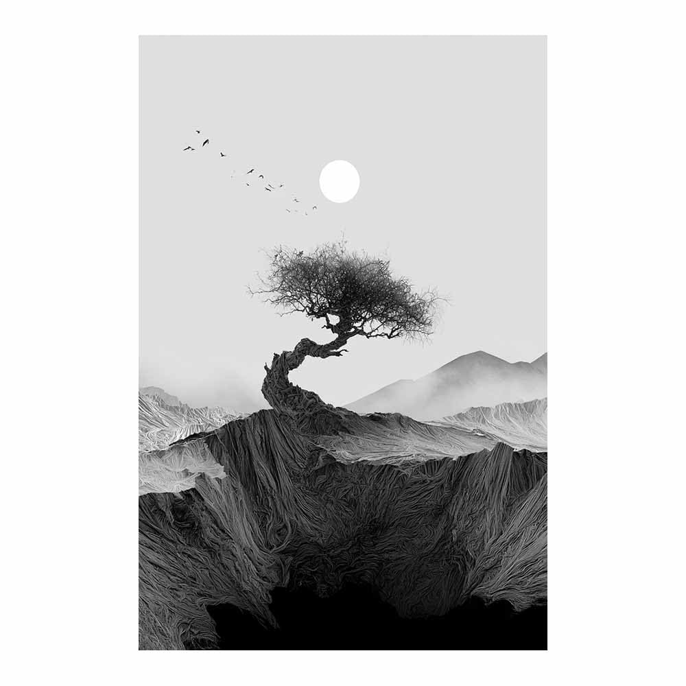 XENIOU Black And White Pictures For Walls Lone Cliff Tree Mountain Print prints for walls, decorative paintings for Living Room Bedroom Home Decoration(Multicolor)-80x120cm Unframed