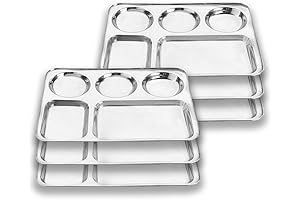 Premium Stainless Steel Luxurious 5 In 1 Three Compartment Divided Dinner Plate/Partition...