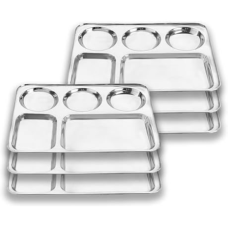 Premium Stainless Steel Luxurious 5 In 1 Three Compartment Divided Dinner Plate/Partition...