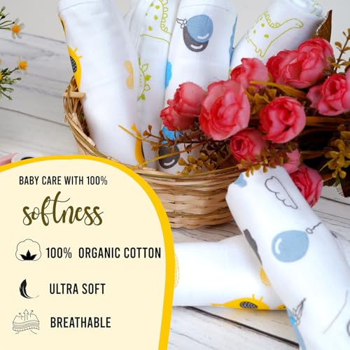 Image of T 100% Organic Muslin Cotton Baby Washcloths - GOTS Certified - complies with CPC - Pack of 6 (White Base, Sea2Sky)