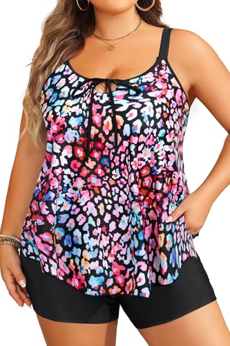 Image of Daci Women Plus Size Tankini Swimsuit - 2 Piece Flowy Plus Size Bathing Suits and Shorts with Pockets 2025