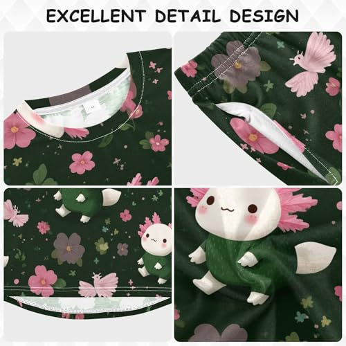 Cute Axolotl Floral Pattern Soft Pajama Set for All Seasons,Breathable Pjs Long Sleeve Sleepwear,Comfy Loungewear 2 Piece Underwear Set 4T3